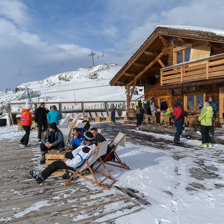 Empty restaurant terrace in Alpe d'Huez